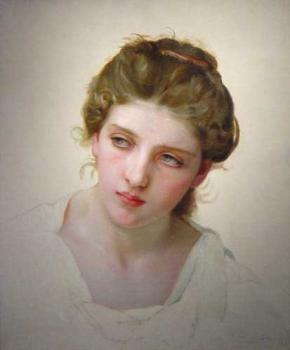 William-Adolphe Bouguereau : Etude de Tete de Femme Blonde de Face (Study of the Head of a Blonde Woman)